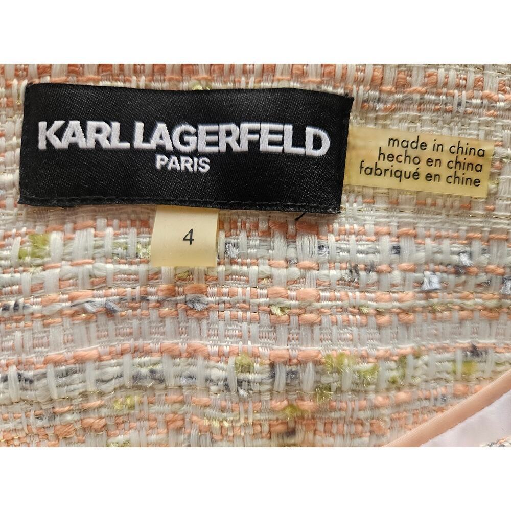 Karl Lagerfeld Pink Tweed Jacket Vintage Gold Hardware Zip Up Sz 4 - Picture 12 of 12